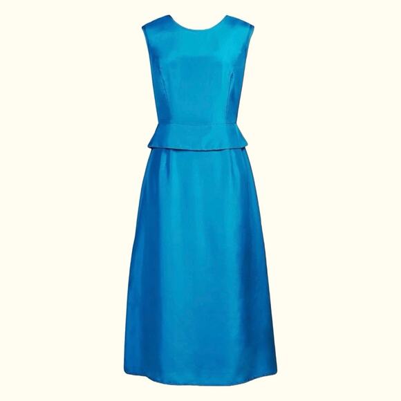 J Peterman Silk Pretty Persuasion Dress Bright Blue Unlined Spring Wedding Guest - Picture 1 of 10
